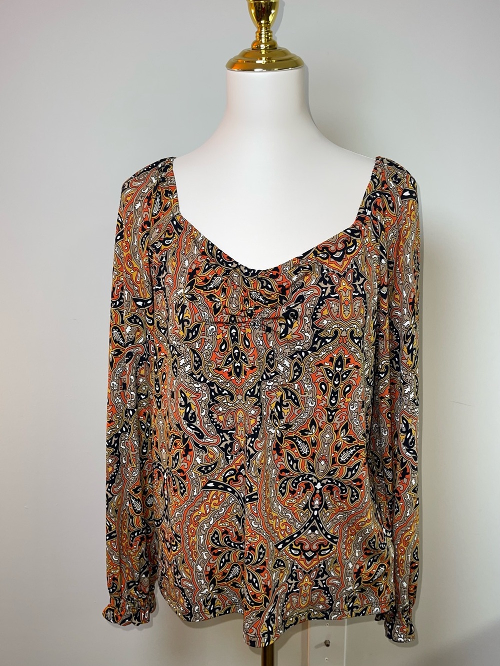 Michael Kors Paisley Long-Sleeve Blouse Dress - Rust, Black, Cream